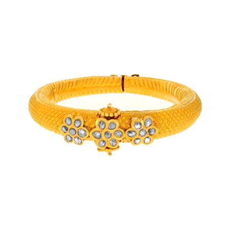 Ceremonial Textured Floral Polki Openable Gold Bangle