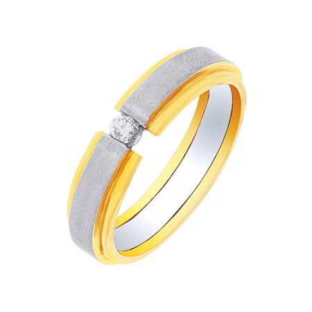Elegant Single Diamond Platinum Base Gold Polish Band Ring for Men