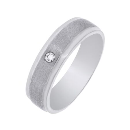 Elegant Textured Single Diamond Platinum Band Ring for Women